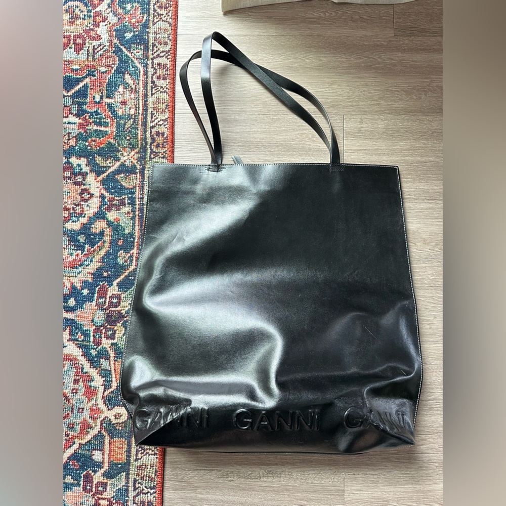 Ganni XL Patent Leather Black Tote Bag